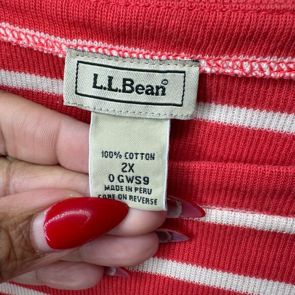 L.L. Bean 2X Pink White Striped Boatneck 3/4 Sleeve 100% Cotton Knit Top Plus - Picture 5 of 6